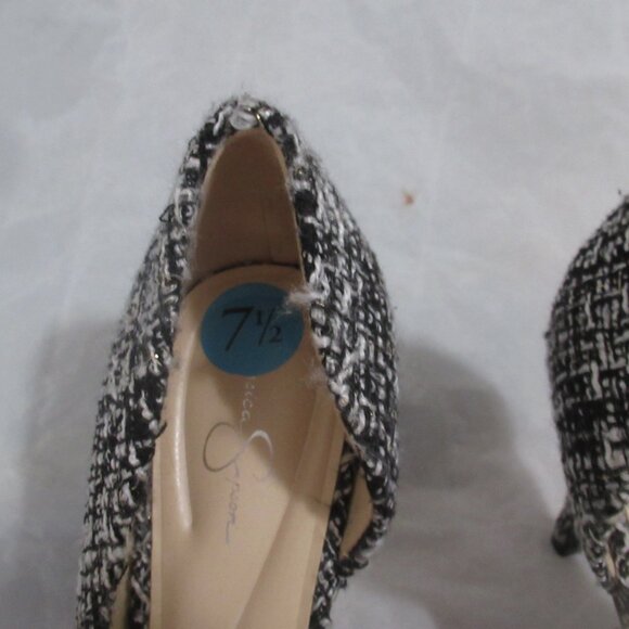 Share Jessica Simpson Pointed Toe High Heel Pumps black white tweed Gold sparkle - Picture 3 of 9